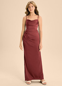 Azazie Mai Junior Terracotta Sheath Sweetheart Neckline Stretch Satin Dress image5