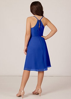 Azazie Doll Junior Royal Blue A-Line Bow Chiffon Dress image4
