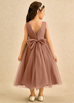 Azazie Macaron Robe Demoiselle D'honneur Fillette Robe Trapèze en Tulle Plissée Bronze image2