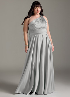 Azazie Charlize Abiti da Damigella Abito A-Line in Raso Elasticizzato Monospalla Argento image9