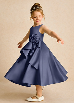 Azazie Hermia Flower Girl Dresses Stormy A-Line Sleeveless Matte Satin Dress image3