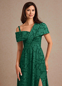 Azazie Milton Mother of the Bride Dresses Emerald A-Line Pleated Floral Burnout Dress image7