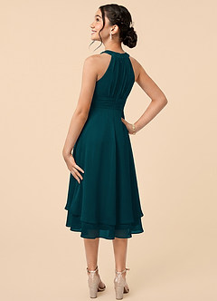 Azazie Linna Junior Pine A-Line Pleated Chiffon Dress image4