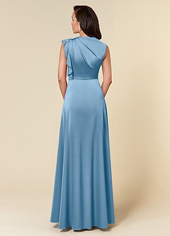 Azazie Narine Kleider für die Brautmutter A-Linie Hoher Ausschnitt Plissee Stretch-Satin Kleid Stahlblau image5