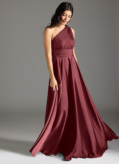 Azazie Charlize Robes de demoiselle d'honneur Robe Trapèze en Satin extensible Asymétrique Merlot image3