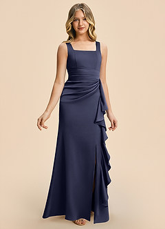 Azazie Adrienne Junior Stormy Sheath Pleated Stretch Satin Dress image6