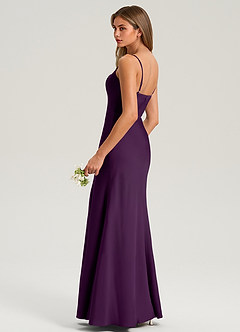Azazie Lidia Bridesmaid Dresses Grape Mermaid Side Slit Stretch Satin Dress image6