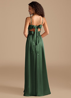 Azazie Zeya Bridesmaid Dresses Eucalyptus A-Line Pleated Metallic Satin Dress image2