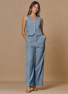front Rowan Dusty Blue Refined Weave Performance pants