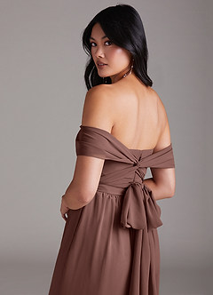 Azazie Lamara Bridesmaid Dresses Espresso Off the Shoulder Chiffon Convertible Jumpsuit image6