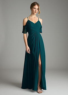 Azazie Dakota Bridesmaid Dresses Pine A-Line V-Neck Pleated Chiffon Dress image3