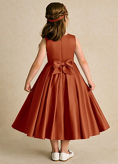Azazie Lady Flower Girl Dresses Paprika A-Line Pleated Matte Satin Dress image2