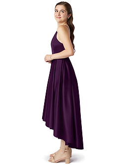 Azazie Jemima Junior Vestido de Uva de Satén Elástico de Corte en A con Con bolsillos image3