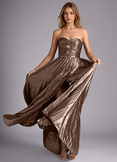 Stella Cadente Bronze A-line Metallic Prom Dress image4