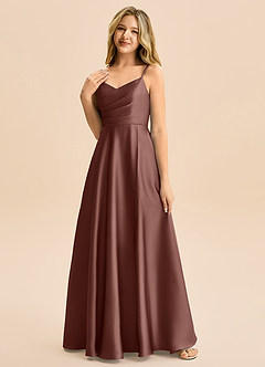 Azazie Rumi Junior Jurk van Stretch Satijn met A-Lijn Geplooid Espresso image3