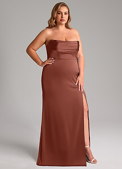 Azazie Saige Brautjungfernkleider Etui Schulterfrei Stretch-Satin Kleid Rotbraun image17