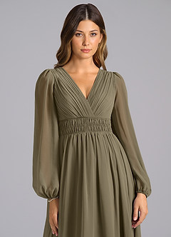 Azazie Palerma Bridesmaid Dresses Willow Green A-Line Long Sleeve Chiffon Dress image6
