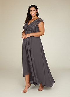 Azazie Irmeli vestidos de madre de la novia Vestido de Gris Acero de Gasa de Corte En A con Encaje image8