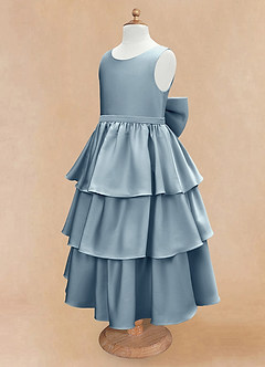 Azazie Margie Flower Girl Dresses Dusty Blue A-Line Bow Stretch Satin Dress image6