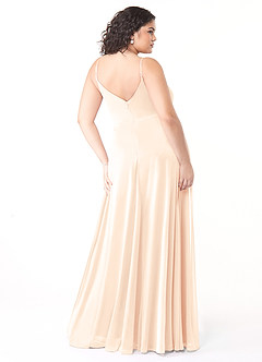 Azazie Evalin Bridesmaid Dresses Pearl Pink A-Line V-Neck Pleated Mesh Dress image8