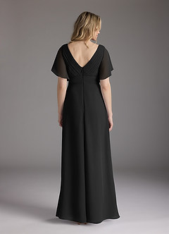 Azazie Alessa Kleider für die Brautmutter A-Linie V-Hals Gefaltet Chiffon Kleid Schwarz image6