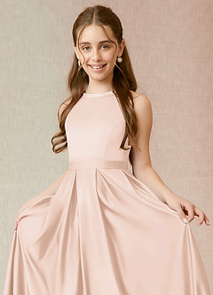 Azazie Arianthe Junior A-Linie mit Taschen Stretch-Satin Kleid Zartrosa image5