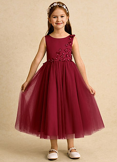 Azazie Malva vestidos de niña de las flores Vestido de Borgoña de Tul de Princesa con Lazo image1