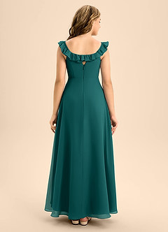 Azazie Callie Junior Abito A-Line in Chiffon Increspato Verde Pavone image2