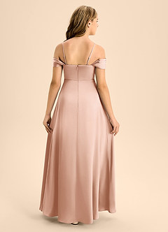 Azazie Anselie Junior Rose Gold A-Line Off the Shoulder Stretch Satin Dress image2