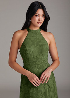 Azazie Clarice Jurken voor bruidsmeisjes Jurk van Bloemen Burn-out met A-Lijn Zijsplit Olijf image5