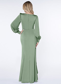 Azazie Raye Bridesmaid Dresses Matcha Mermaid Long Sleeve Stretch Satin Dress image2