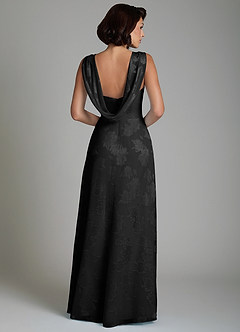 Azazie Aria Robes de demoiselle d'honneur Robe Trapèze en Jacquard floral dévoré Plissé Noir image2