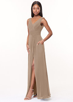 Azazie Karina Bridesmaid Dresses Taupe A-Line Pleated Chiffon Dress image3