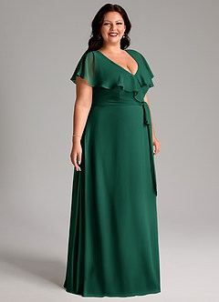 Azazie Lainey Bridesmaid Dresses Emerald A-Line with Pockets Chiffon Dress image11
