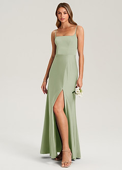 Azazie Lidia Bridesmaid Dresses Dusty Sage Mermaid Side Slit Stretch Satin Dress image3