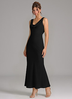 Azazie Rylina At-home Try On Dresses Black Mermaid Pleated Chiffon Dress image4