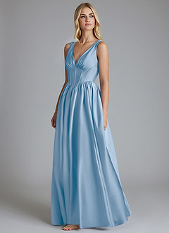 Azazie Delmie Brudtärnklänningar Klä av A-Linje i Stretch Satin Korsett Puderblå image4