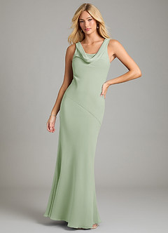 Azazie Rylina Vestidos de damas de honor Vestido de Salvia Polvorienta de Gasa de Corte Sirena con Plisado image1