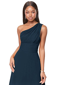 Azazie Ashley Bridesmaid Dresses Dark Navy A-Line Ruched Chiffon Dress image5