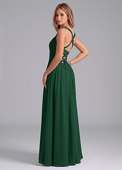Azazie Francis Bridesmaid Dresses Dark Green A-Line Corset Chiffon Dress image2