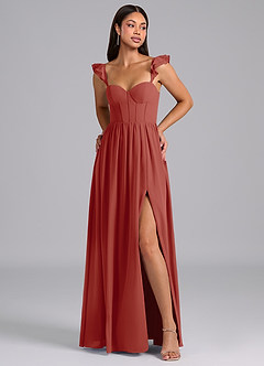Azazie Denisse Bridesmaid Dresses Terracotta A-Line Ruched Chiffon Dress image1