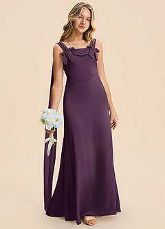 Azazie Chelsea Junior Plum Sheath Pleated Stretch Satin Dress image3