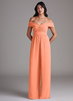 Azazie Lamara Bridesmaid Dresses Sunset Off the Shoulder Chiffon Convertible Jumpsuit image3