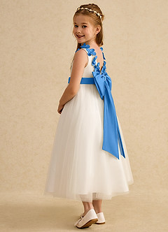 Azazie Lilli Flower Girl Dresses Ivory Blue Jay A-Line Bow Tulle Dress image3