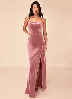 Azazie Nereda Robes de demoiselle d'honneur Robe Trapèze Convertible en velours Sans bretelle Rose Poussiéreuse image13
