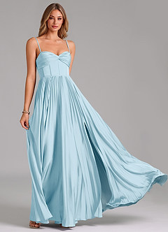 Azazie Tyla Bridesmaid Dresses Sky Blue A-Line Sweetheart Neckline Stretch Satin Dress image5