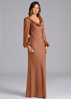 Azazie Rylina Bridesmaid Dresses Bronzer Mermaid Long Sleeve Stretch Satin Dress image3