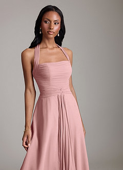 Azazie Clarisa Essayer des robes à la maison Robe Trapèze en Mousseline de soie Plissée Rose Poussiéreuse image3