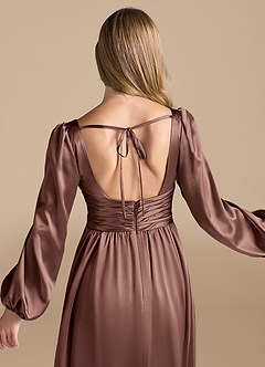 Azazie Norah Bridesmaid Dresses Espresso A-Line Metallic Satin Dress image7