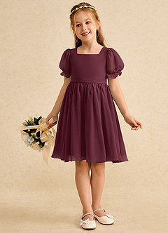 Azazie Jolie Flower Girl Dresses Cabernet A-Line with Sleeves Chiffon Dress image4